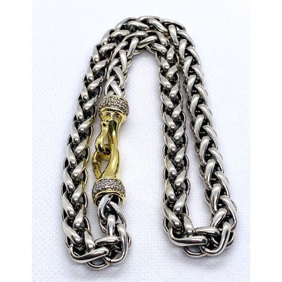 David Yurman Sterling Silver 925 18K 750 Diamond Wheat Necklace 98 Grams! - Picture 1 of 11